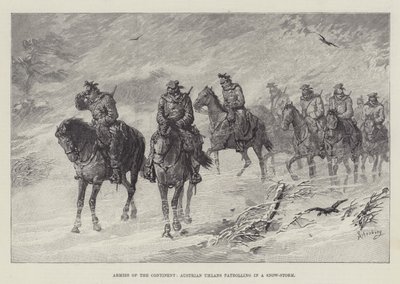 Eserciti del continente, Ussari austriaci in pattuglia durante una tempesta di neve da Johann Nepomuk Schonberg
